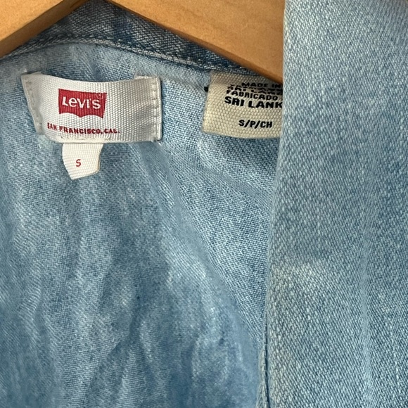 Denim Shirt. Button Down. Rhinestone Sleeves. Collar - Picture 4 of 5